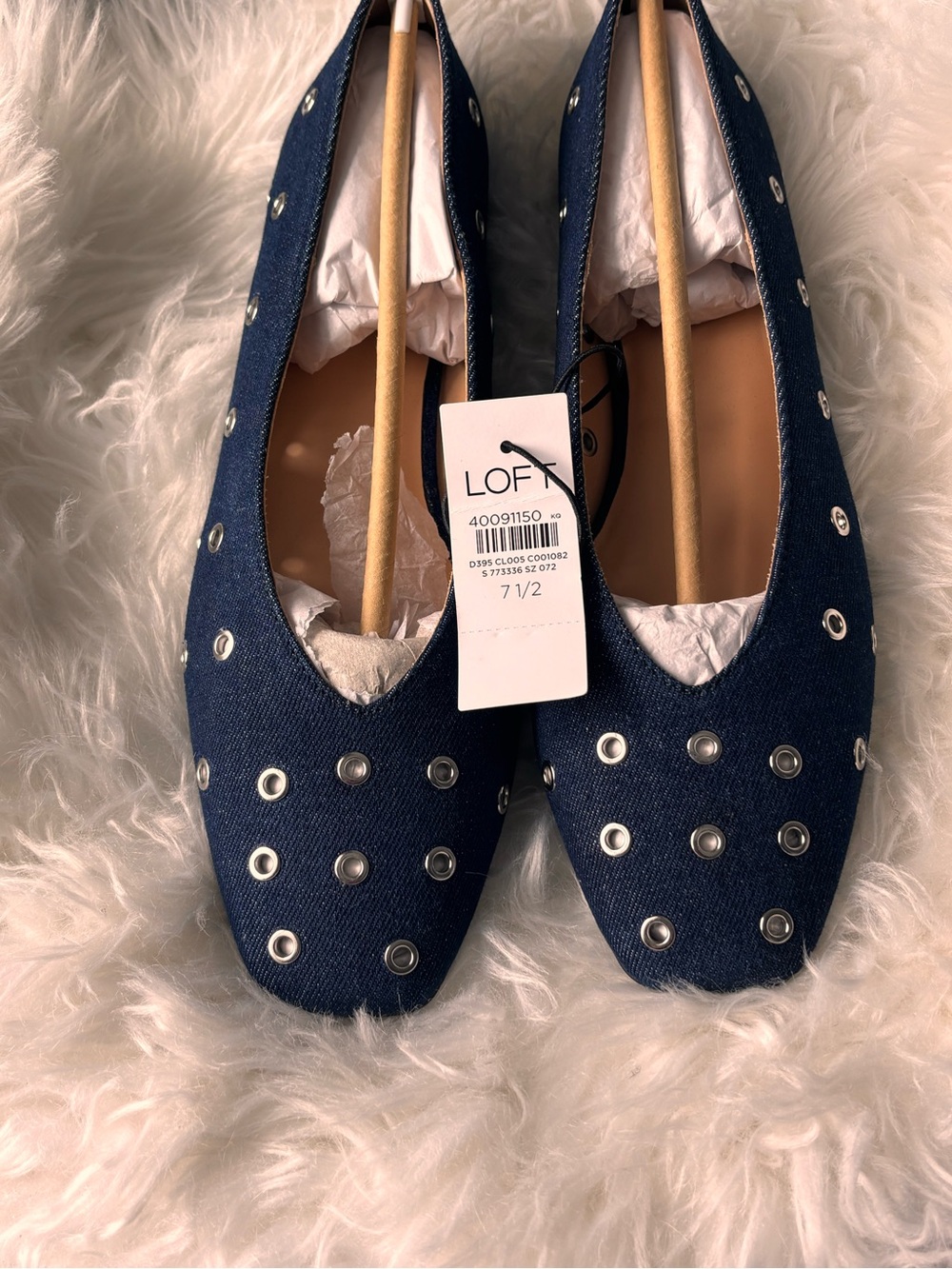 Brand New! LOFT Women's Denim Navy Studded Ballet Flats - 7 1/2